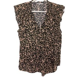 Daniel Rainn‎ Women's Black Floral Ruffle Sleeve V Neck Top Blouse Size Large